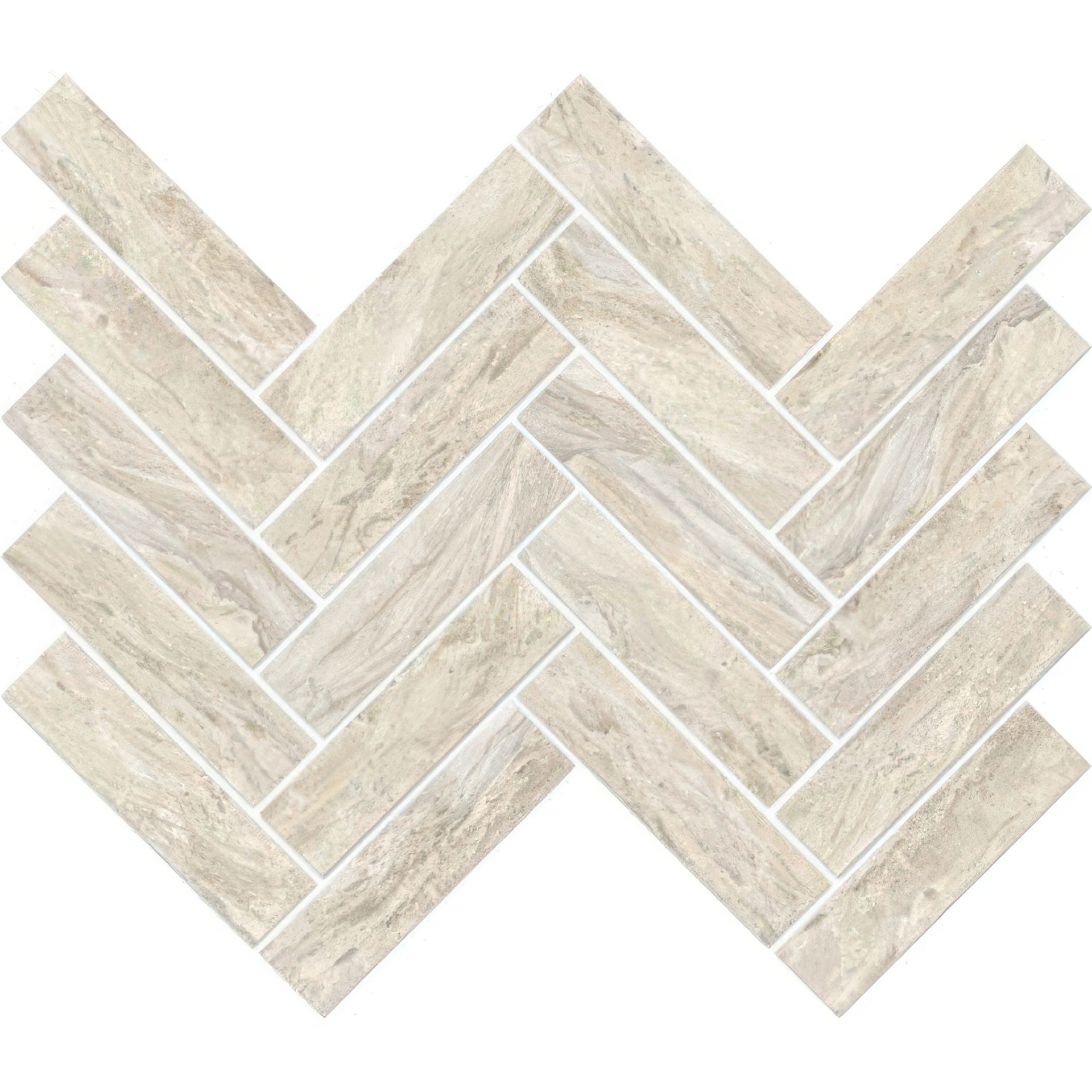 Serene 1x6 Herringbone Polished Marble Look Porcelain Mosaic Tile (Serene: Ivory)
