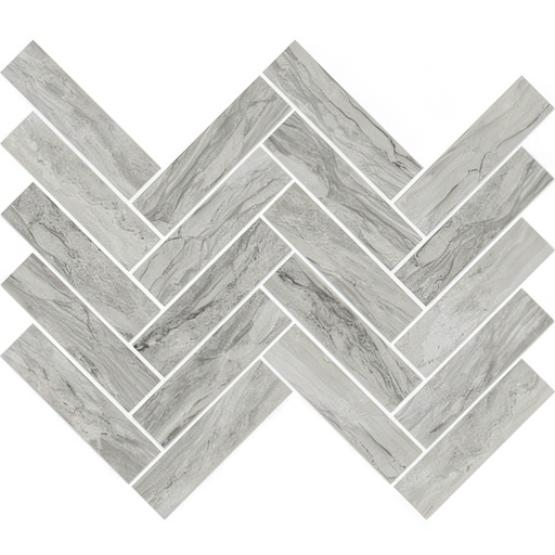 Serene 1x6 Herringbone Polished Marble Look Porcelain Mosaic Tile (Serene: Silver)