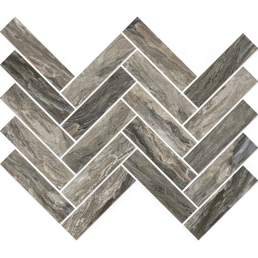 Serene 1x6 Herringbone Polished Marble Look Porcelain Mosaic Tile (Serene: Taupe)
