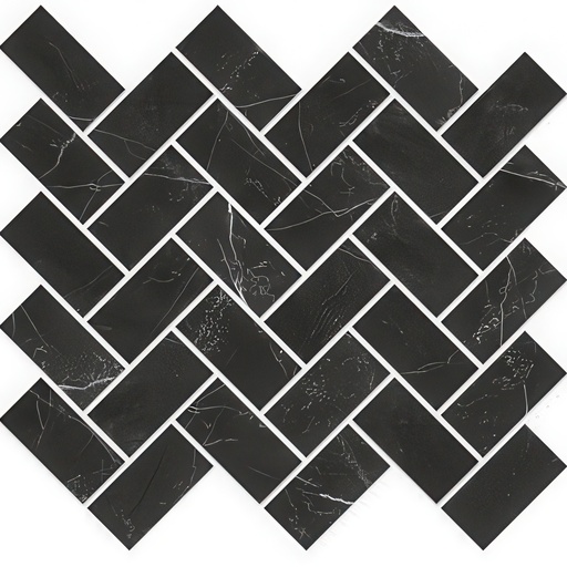 Mozart 1.5x3 Herringbone Honed or Polished Marble Look Porcelain Mosaic Tile (Mozart: Nero Venato, Polished)