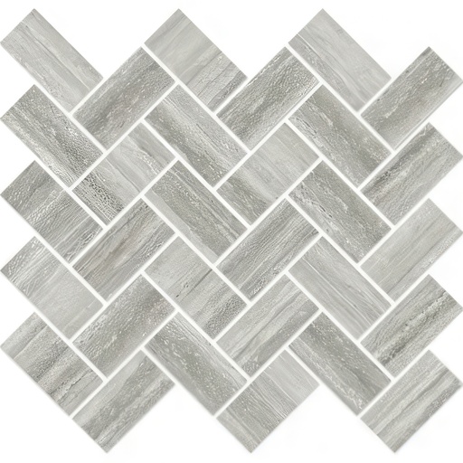 Mozart 1.5x3 Herringbone Honed or Polished Marble Look Porcelain Mosaic Tile (Mozart: Travertino Instrata, Polished)