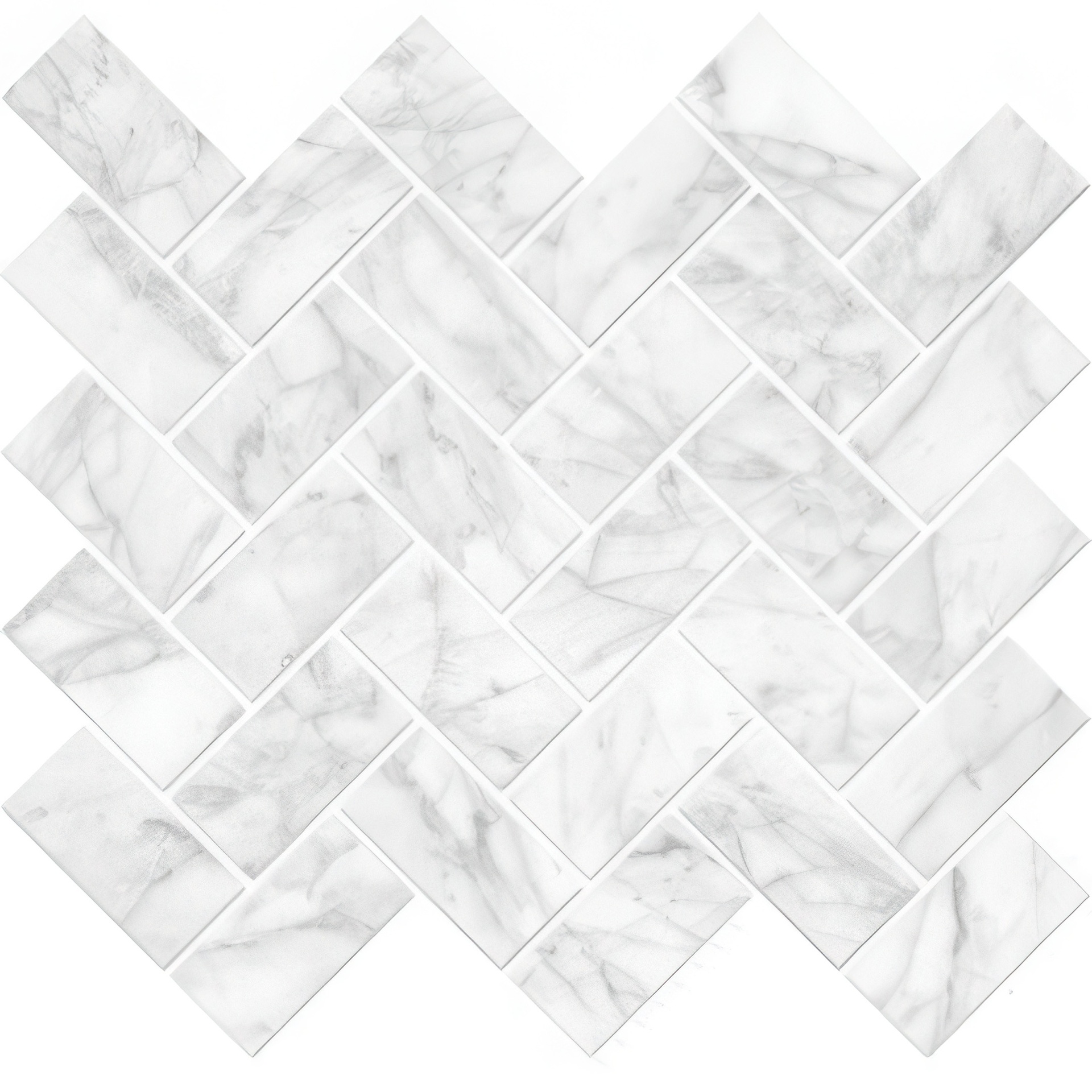 Mozart 1.5x3 Herringbone Honed or Polished Marble Look Porcelain Mosaic Tile (Mozart: Carrara Gioia, Honed)