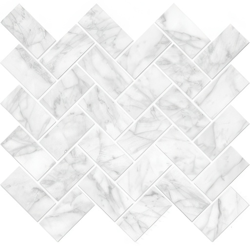 Mozart 1.5x3 Herringbone Honed or Polished Marble Look Porcelain Mosaic Tile (Mozart: Carrara Gioia, Polished)