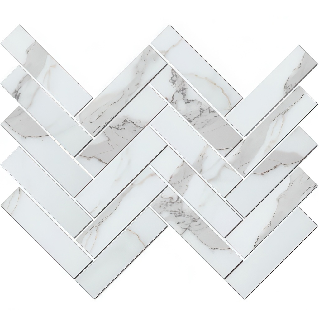 Veined 1.5x6 Herringbone Satin Marble Look Porcelain Mosaic Tile