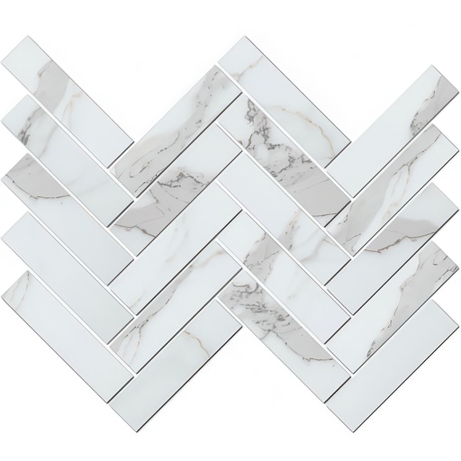 Veined 1.5x6 Herringbone Satin Marble Look Porcelain Mosaic Tile