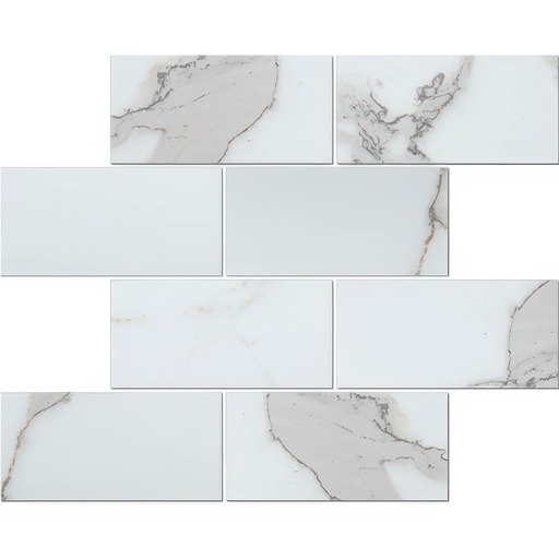 Veined 3x6 Brick Satin Marble Look Porcelain Mosaic Tile